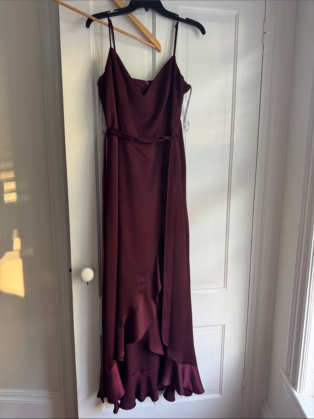 Wine High-Low Spaghetti Strap Evening Dress